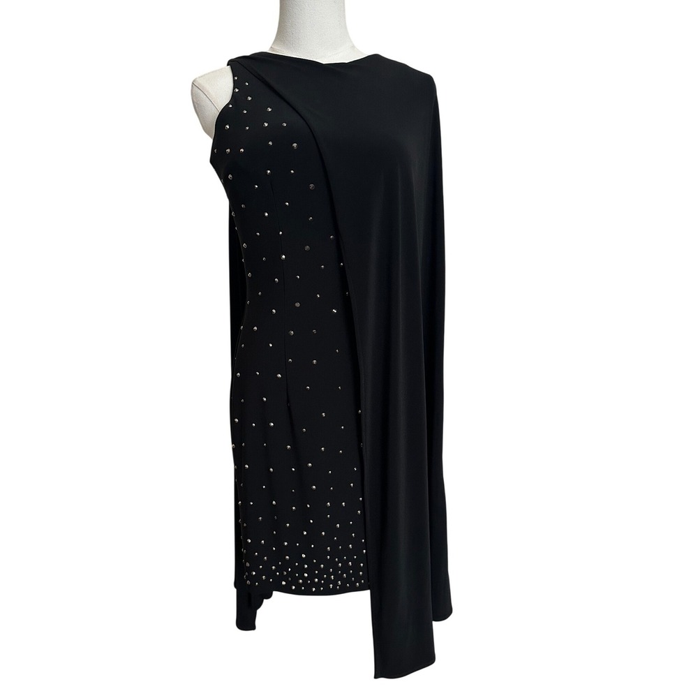 Johnathan Kayne Black Studded Rhinestone Cape Bodycon Mini Dress 4 NWT